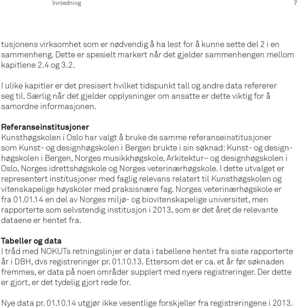 Referanseinstitusjoner Kunsthøgskolen i Oslo har valgt å bruke de samme referanseinstitusjoner som Kunst- og designhøgskolen i Bergen brukte i sin søknad: Kunst- og designhøgskolen i Bergen, Norges