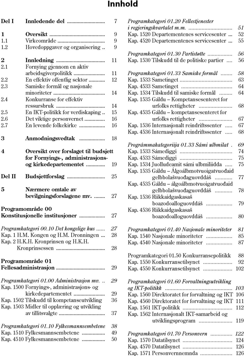 7 En levende folkekirke... 16 3 Anmodningsvedtak... 18 4 Oversikt over forslaget til budsjett for Fornyings-, administrasjons- og kirkedepartementet... 19 Del II Budsjettforslag.