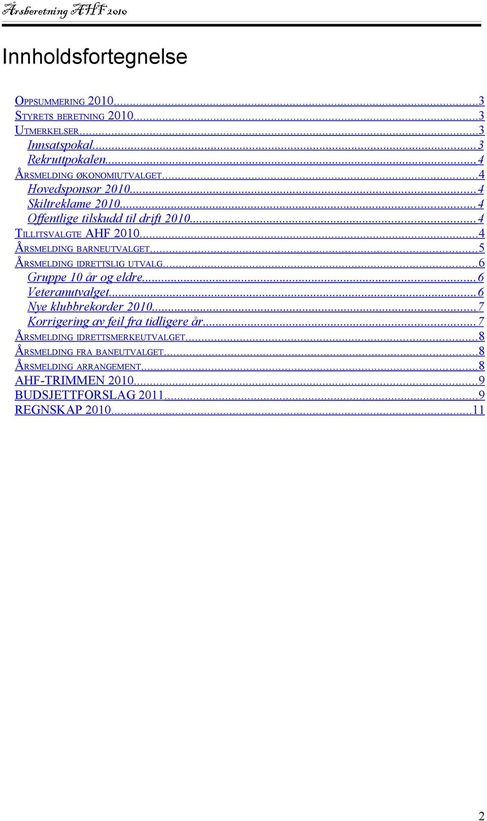 .. 5 ÅRSMELDING IDRETTSLIG UTVALG... 6 Gruppe 10 år og eldre... 6 Veteranutvalget... 6 Nye klubbrekorder 2010... 7 Korrigering av feil fra tidligere år.