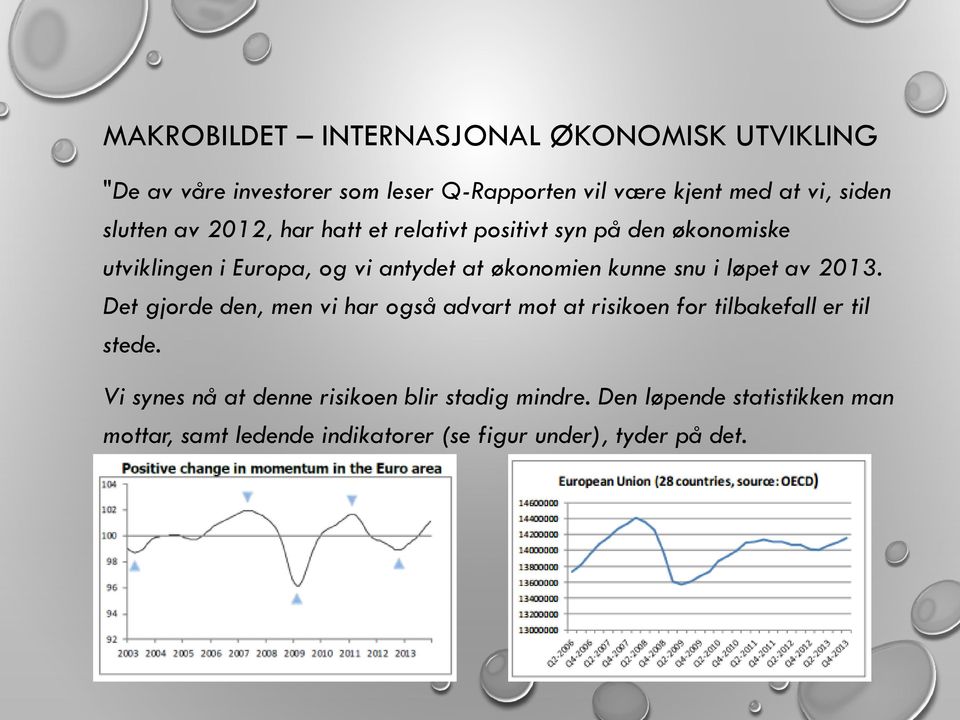 snu i løpet av 2013. Det gjorde den, men vi har også advart mot at risikoen for tilbakefall er til stede.