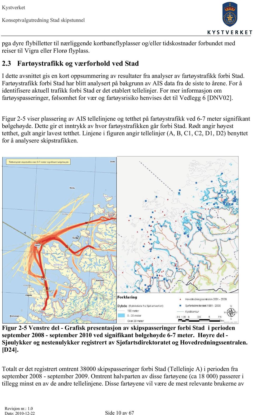 Fartøystrafikk forbi Stad har blitt analysert på bakgrunn av AIS data fra de siste to årene. For å identifisere aktuell trafikk forbi Stad er det etablert tellelinjer.