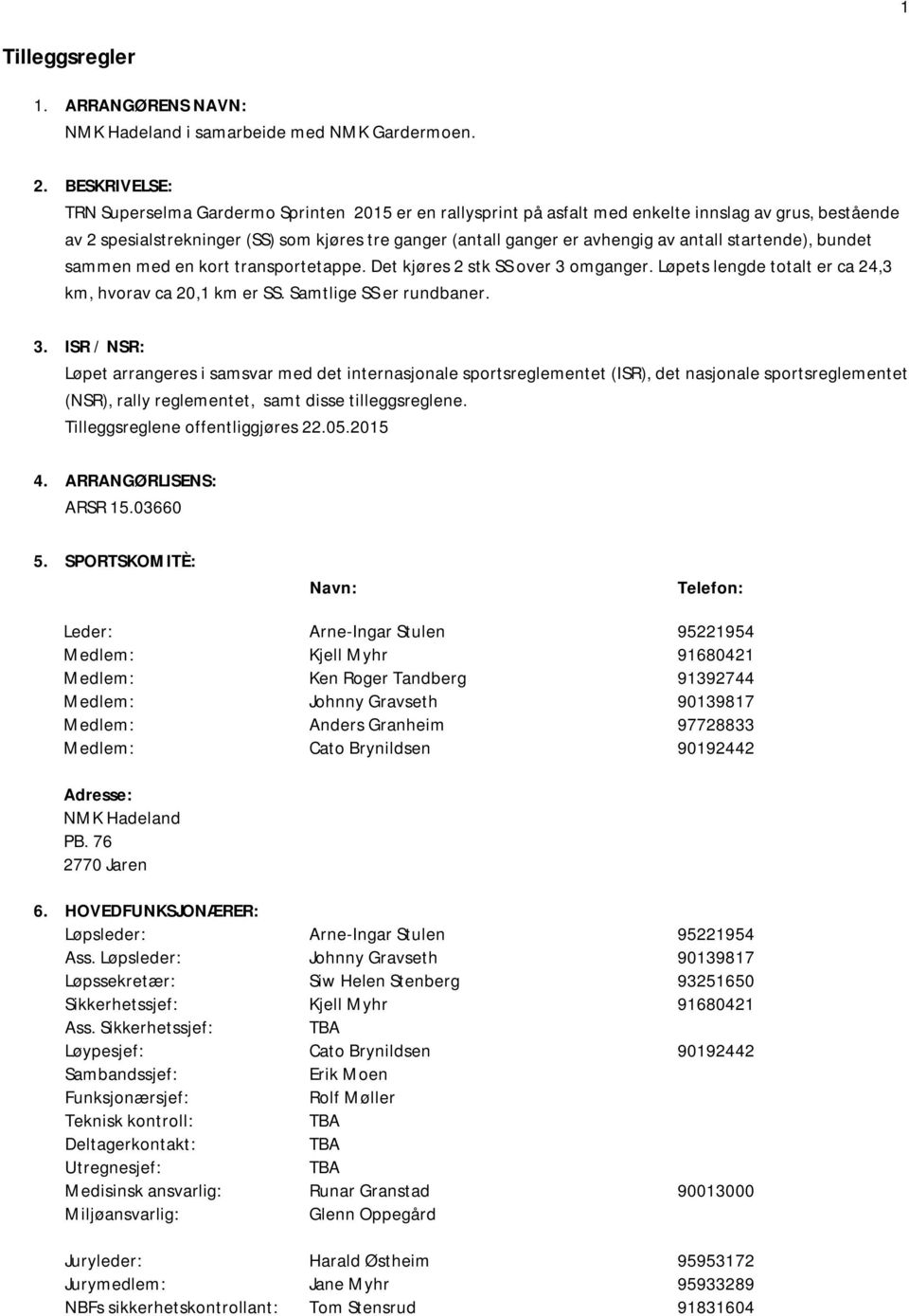 antall startende), bundet sammen med en kort transportetappe. Det kjøres 2 stk SS over 3 