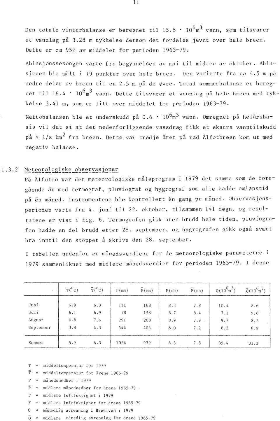 Total sommerbalanse er beregnet til 16.4. 106m3 vann. Dette tilsvarer et. vannlag på hele breen med tykkelse 3.41 m, som er litt over middelet for perioden 1963-79.