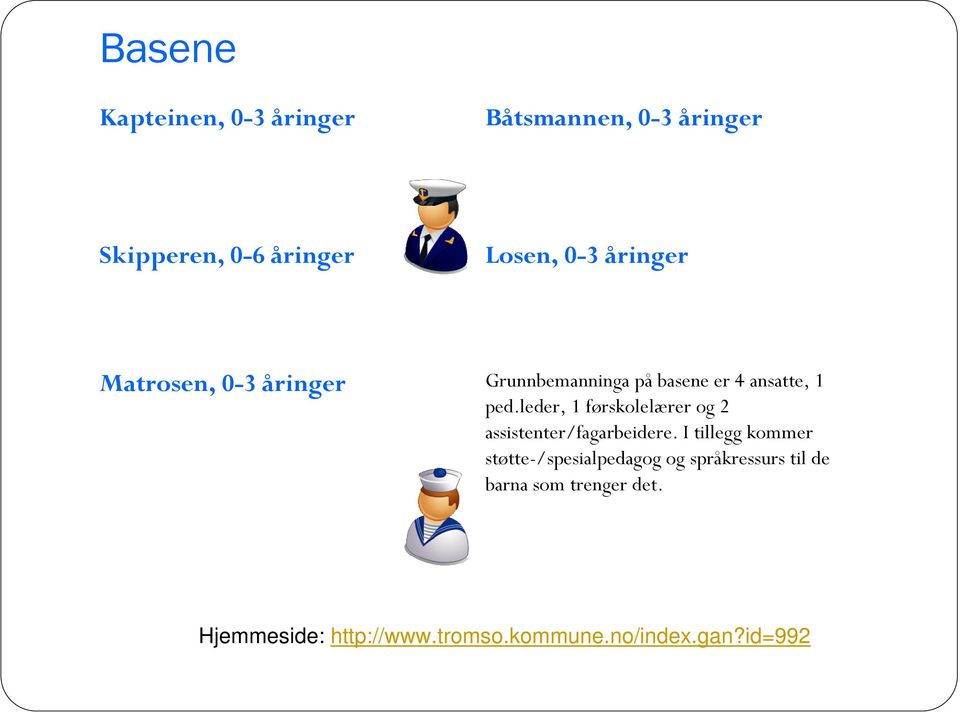 leder, 1 førskolelærer og 2 assistenter/fagarbeidere.