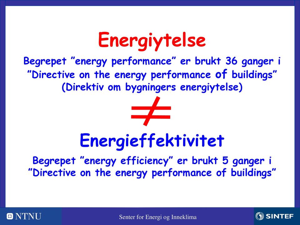 bygningers energiytelse) Energieffektivitet Begrepet energy