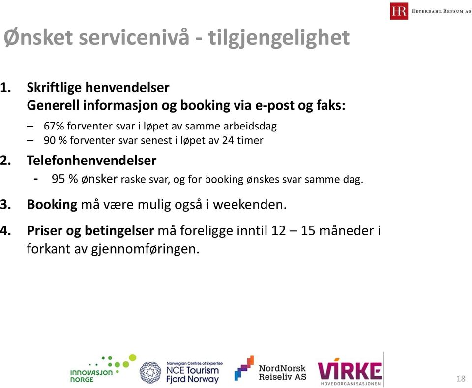 samme arbeidsdag 90 % forventer svar senest i løpet av 24 timer 2.