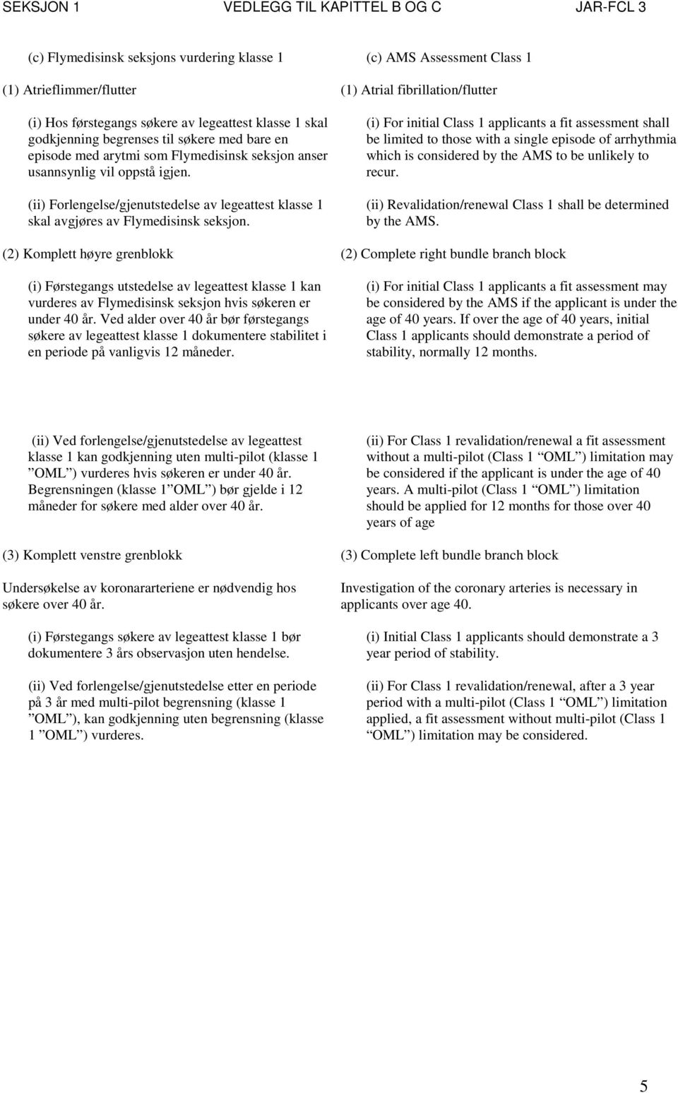 (2) Komplett høyre grenblokk (i) Førstegangs utstedelse av legeattest klasse 1 kan vurderes av Flymedisinsk seksjon hvis søkeren er under 40 år.