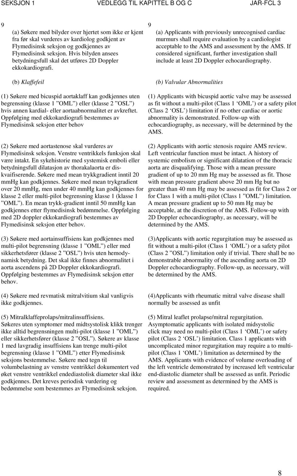 9 (a) Applicants with previously unrecognised cardiac murmurs shall require evaluation by a cardiologist acceptable to the AMS and assessment by the AMS.