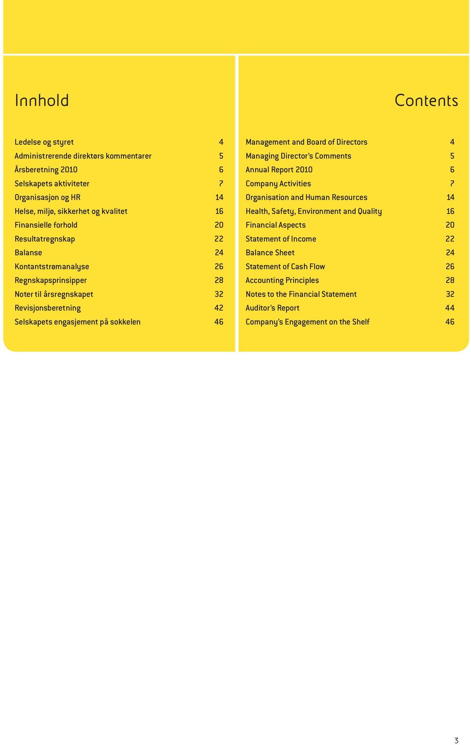 Management and Board of Directors 4 Managing Director s Comments 5 Annual Report 2010 6 Company Activities 7 Organisation and Human Resources 14 Health, Safety, Environment and Quality 16