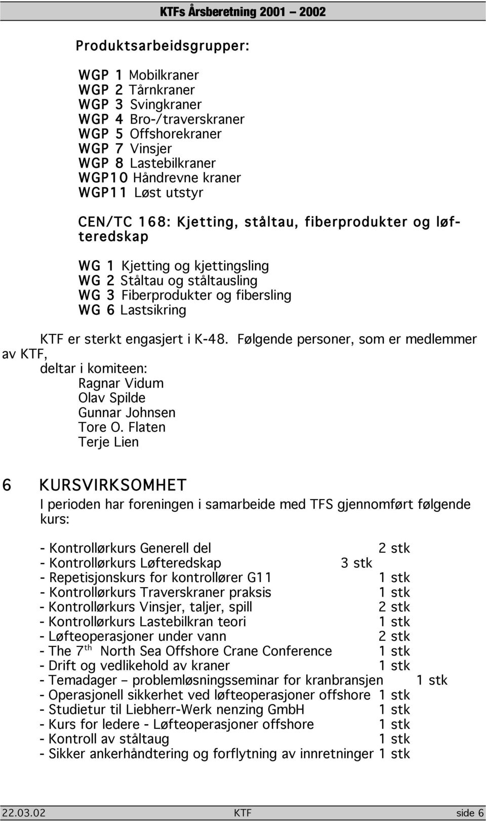 K-48. Følgende personer, som er medlemmer av KTF, deltar i komiteen: Ragnar Vidum Olav Spilde Gunnar Johnsen Tore O.