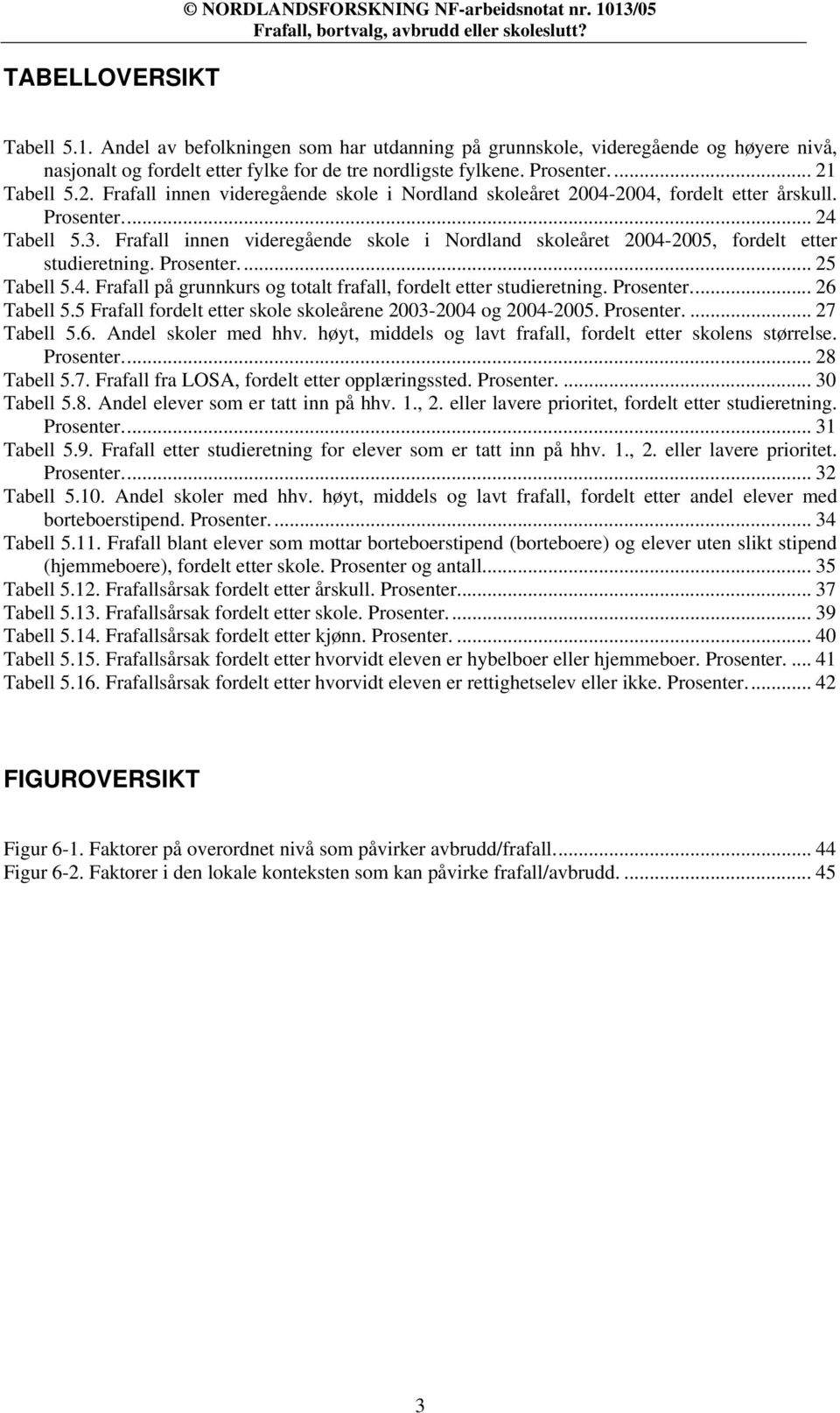 Tabell 5.2. Frafall innen videregående skole i Nordland skoleåret 2004-2004, fordelt etter årskull. Prosenter... 24 Tabell 5.3.