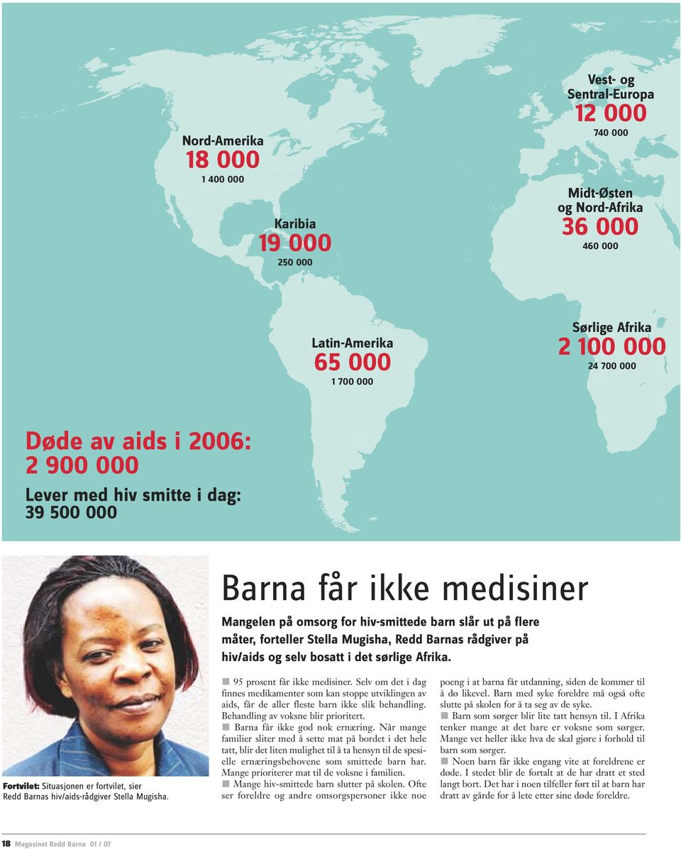 rådgiver på hiv/aids og selv bosatt i det sørlige Afrika. Fortvilet: Situasjonen er fortvilet, sier Redd Barnas hiv/aids-rådgiver Stella Mugisha. 95 prosent får ikke medisiner.