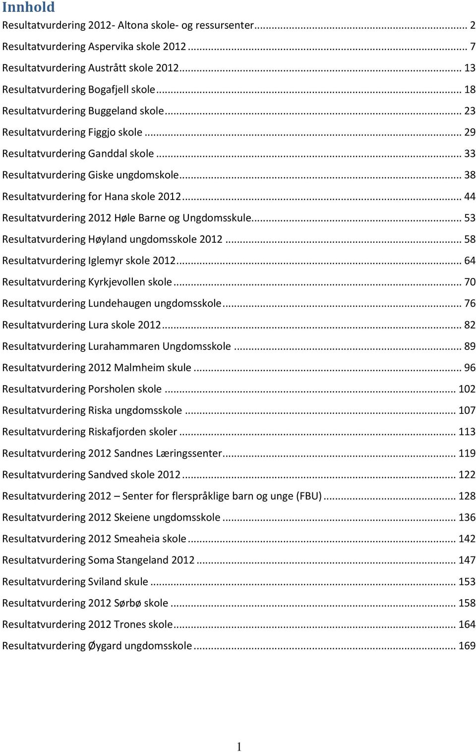 .. 44 Resultatvurdering Høle Barne og Ungdomsskule... 53 Resultatvurdering Høyland ungdomsskole... 58 Resultatvurdering Iglemyr skole... 64 Resultatvurdering Kyrkjevollen skole.