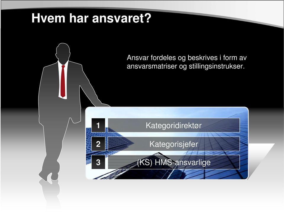 ansvarsmatriser og stillingsinstrukser.