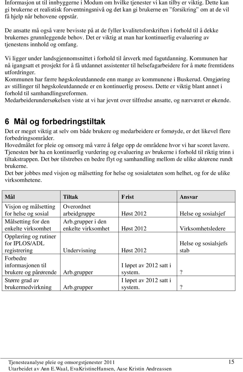 De ansatte må også være bevisste på at de fyller kvalitetsforskriften i forhold til å dekke brukernes grunnleggende behov.