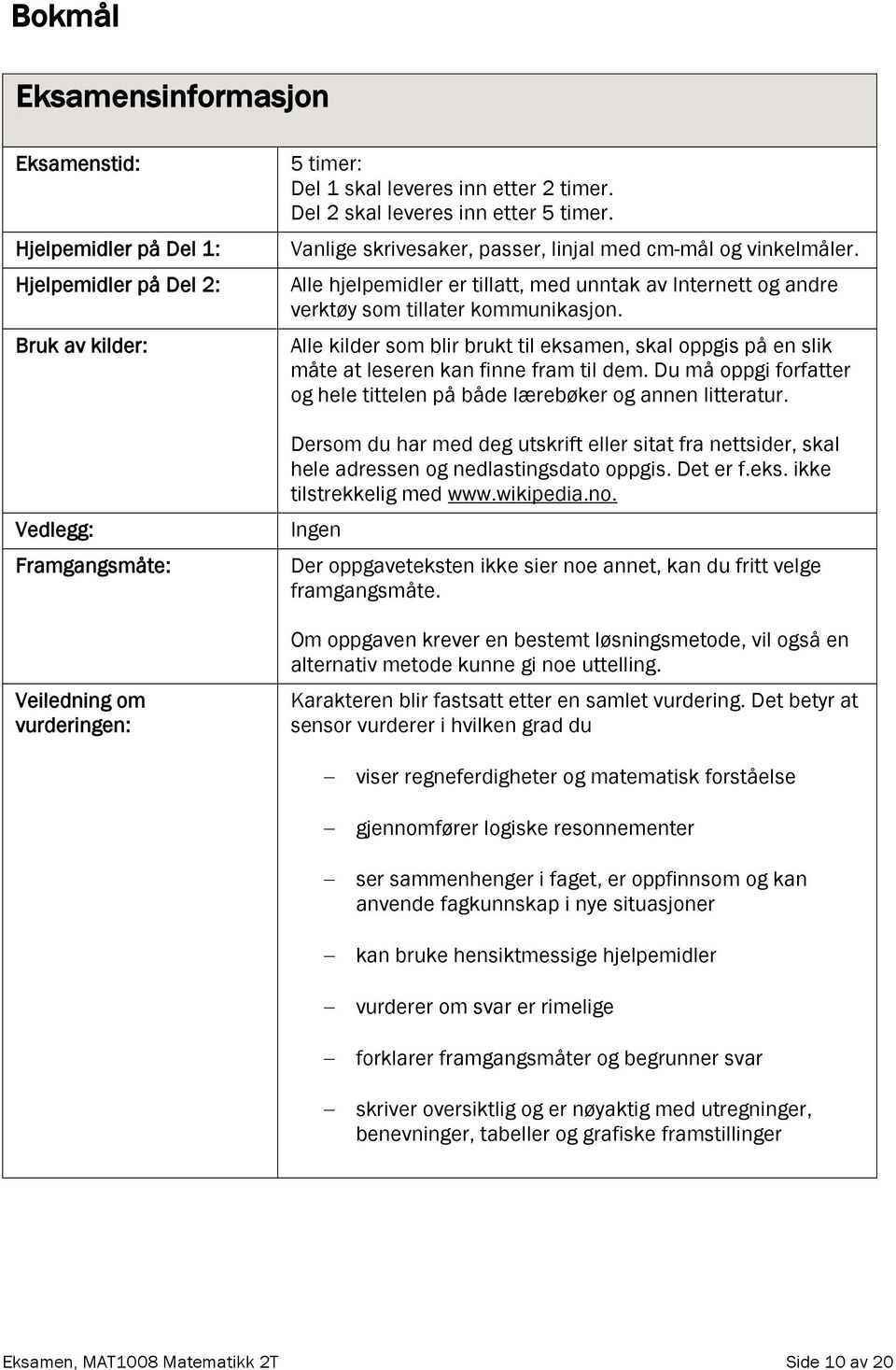 Alle kilder som blir brukt til eksamen, skal oppgis på en slik måte at leseren kan finne fram til dem. Du må oppgi forfatter og hele tittelen på både lærebøker og annen litteratur.