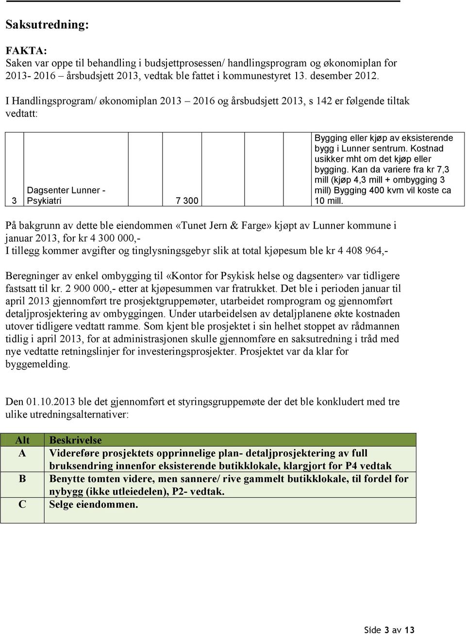 Kostnad usikker mht om det kjøp eller bygging. Kan da variere fra kr 7,3 mill (kjøp 4,3 mill + ombygging 3 mill) Bygging 400 kvm vil koste ca 10 mill.