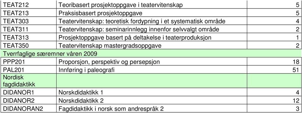 teaterproduksjon 1 TEAT350 Teatervitenskap mastergradsoppgave 2 Tverrfaglige særemner våren 2009 PPP201 Proporsjon, perspektiv og persepsjon 18