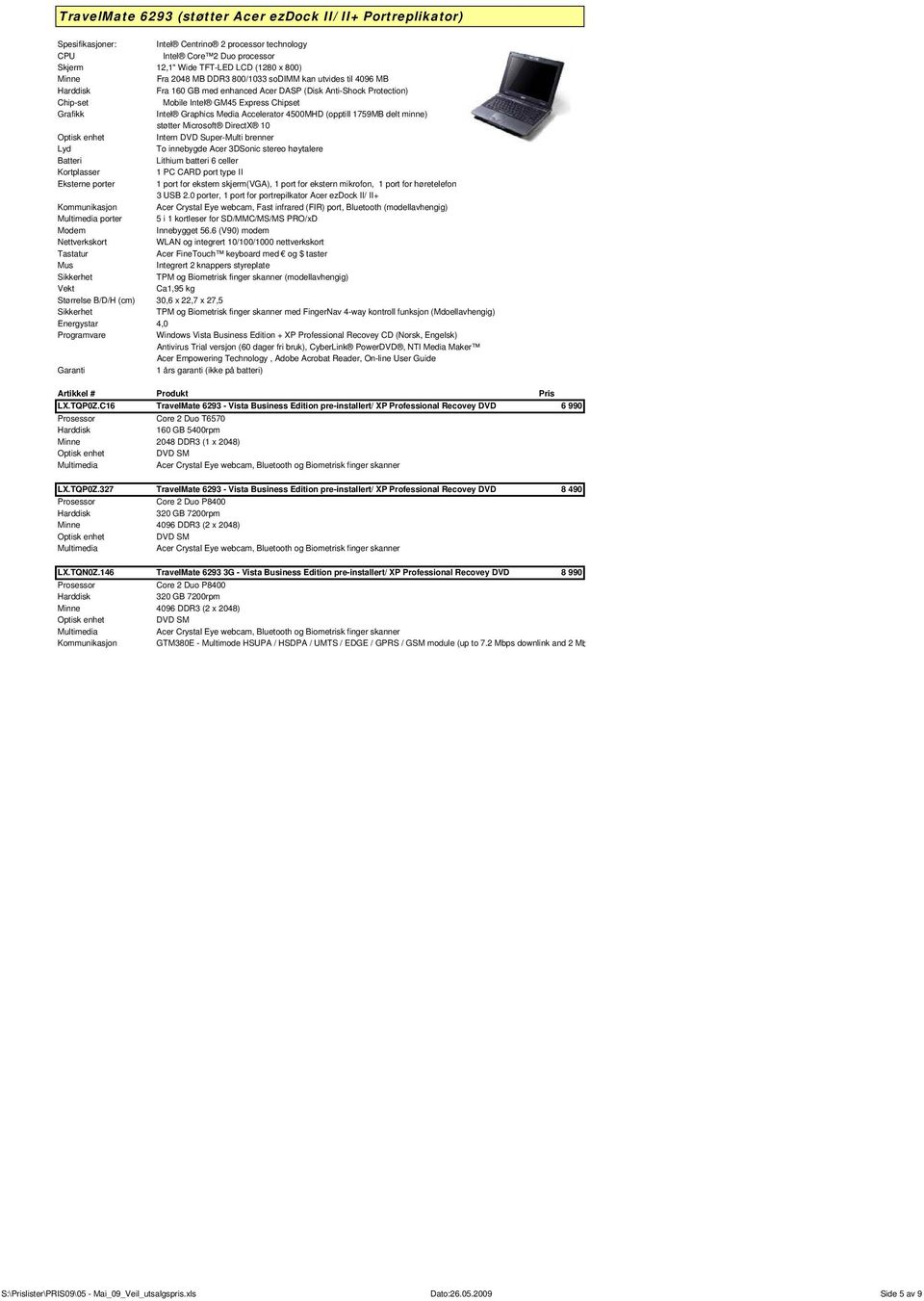 minne) støtter Microsoft DirectX 10 Intern DVD Super-Multi brenner Lyd Lithium batteri 6 celler 1 PC CARD port type II Eksterne porter 1 port for ekstern skjerm(vga), 1 port for ekstern mikrofon, 1