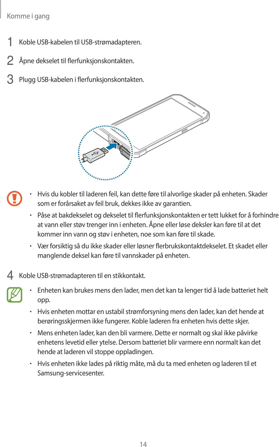 Påse at bakdekselet og dekselet til flerfunksjonskontakten er tett lukket for å forhindre at vann eller støv trenger inn i enheten.