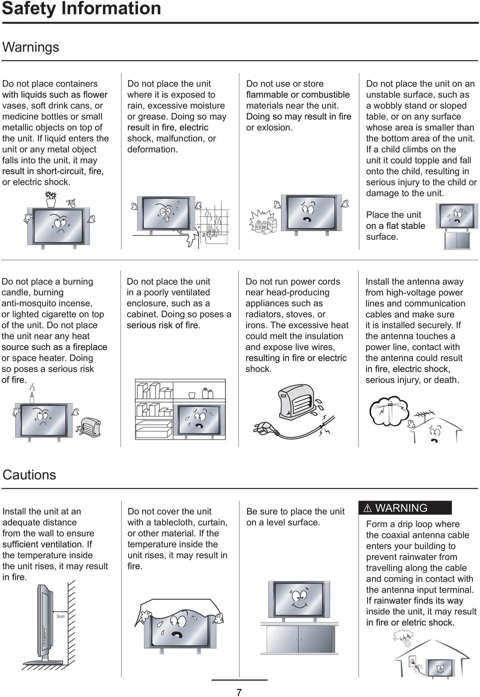 Doing so may shock, malfunction, or deformation. Do not use or store materials near the unit. or exlosion.