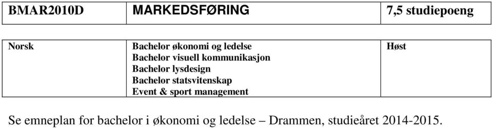 Bachelor statsvitenskap Event & sport management Høst Se