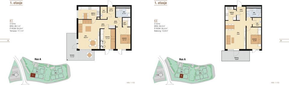 Terrasse: 17,1 m 2 25,8 m 2 5,4 m 2 11,7 m 2 2,9 m 2 gard 3,0m 2 12,7 m 2 A 2 2-roms BRA: 59,4 m 2