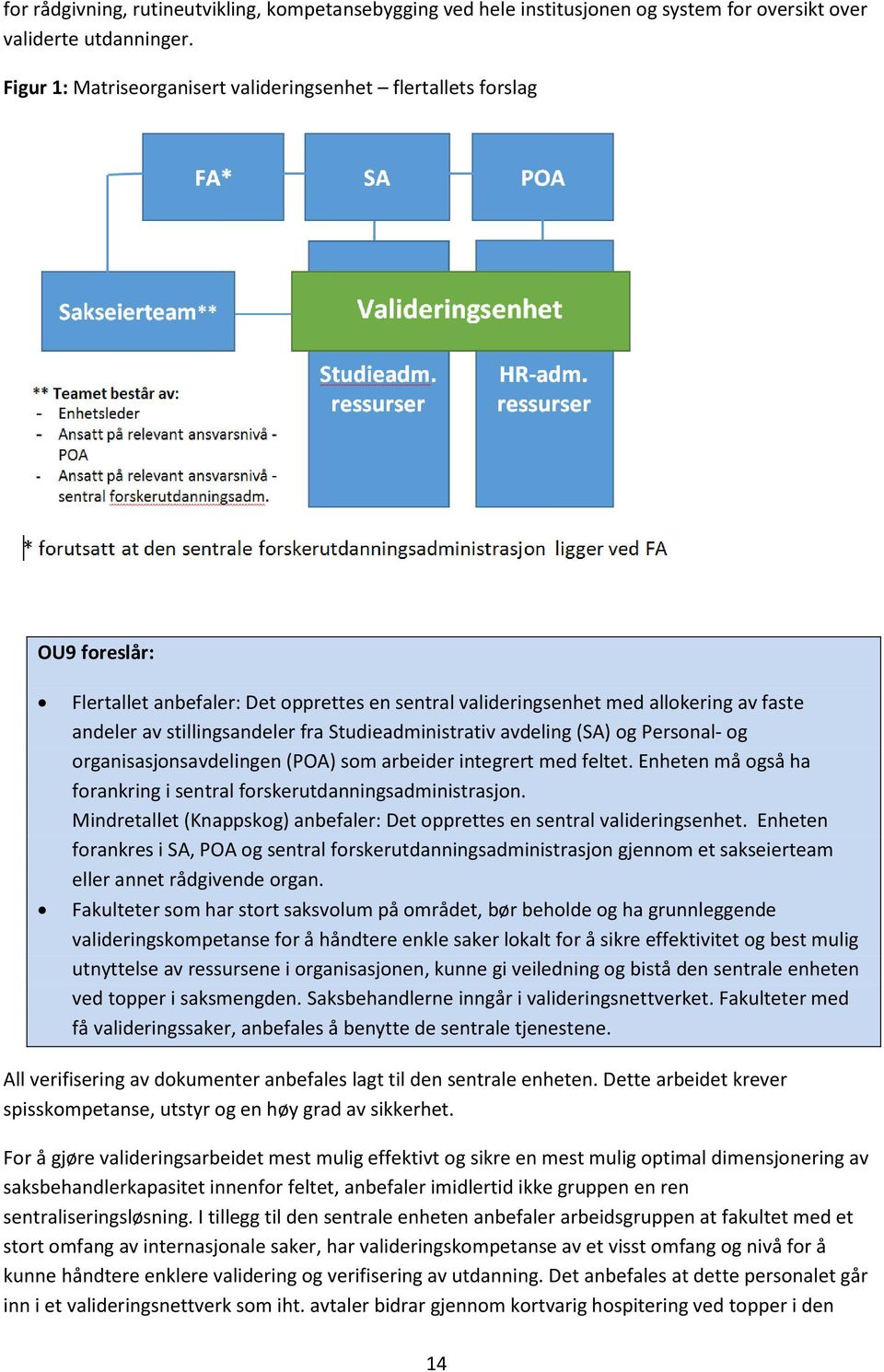 Studieadministrativ avdeling (SA) og Personal- og organisasjonsavdelingen (POA) som arbeider integrert med feltet. Enheten må også ha forankring i sentral forskerutdanningsadministrasjon.