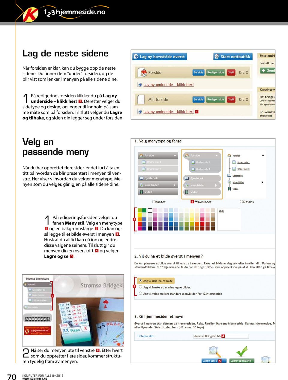 Til slutt velger du Lagre og tilbake, og siden din legger seg under forsiden.