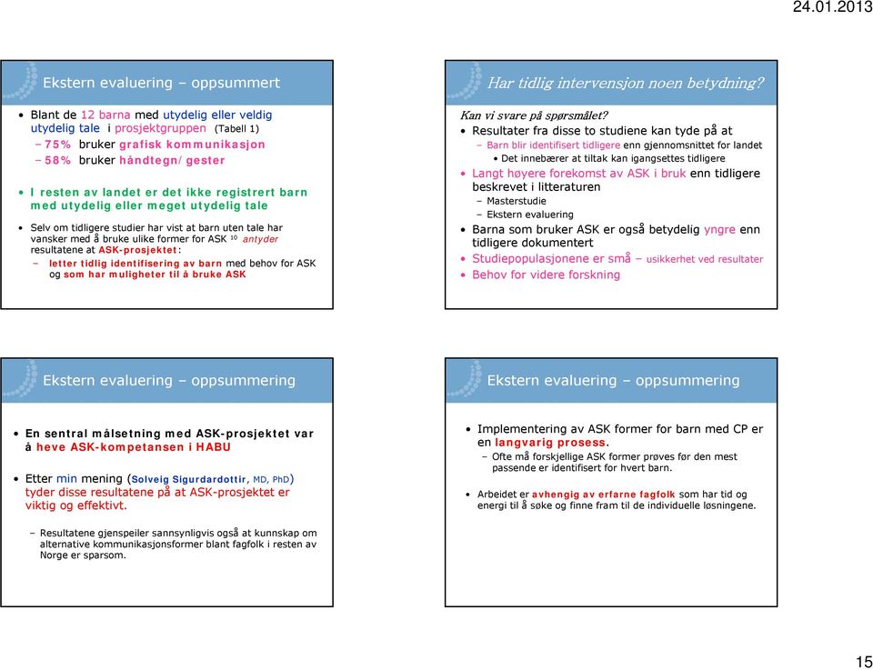 ASK-prosjektet: letter tidlig identifisering av barn med behov for ASK og som har muligheter til å bruke ASK Har tidlig intervensjon noen betydning? Kan vi svare på spørsmålet?