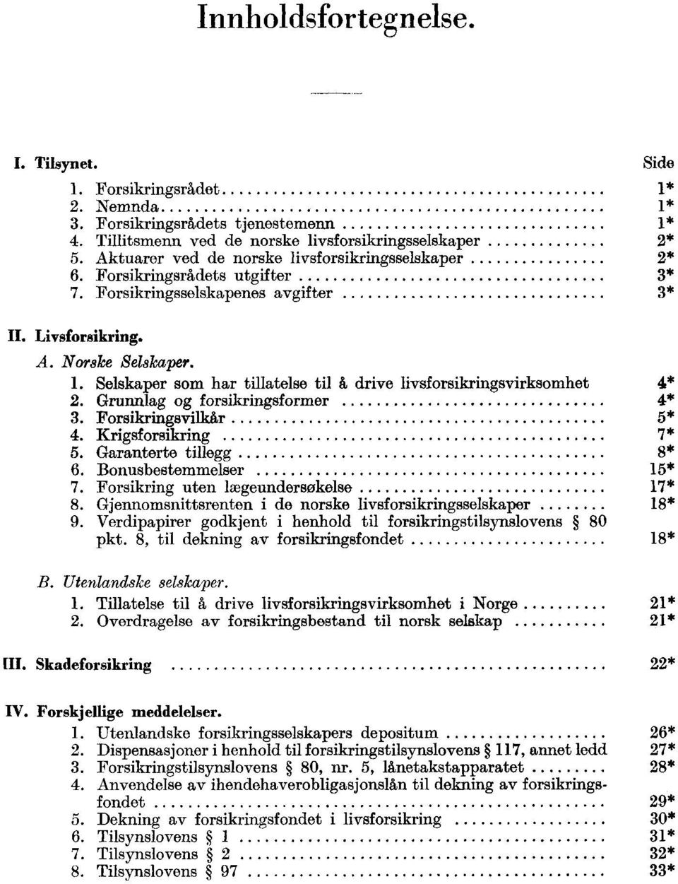 Selskaper som har tillatelse til fi, drive livsforsikringsvirksomhet *. Grunnlag og forsikringsformer *. sikringsvilkår *. Krigsforsikring 7*. Garanterte tillegg * 6. Bonusbestemmelser 1* 7.