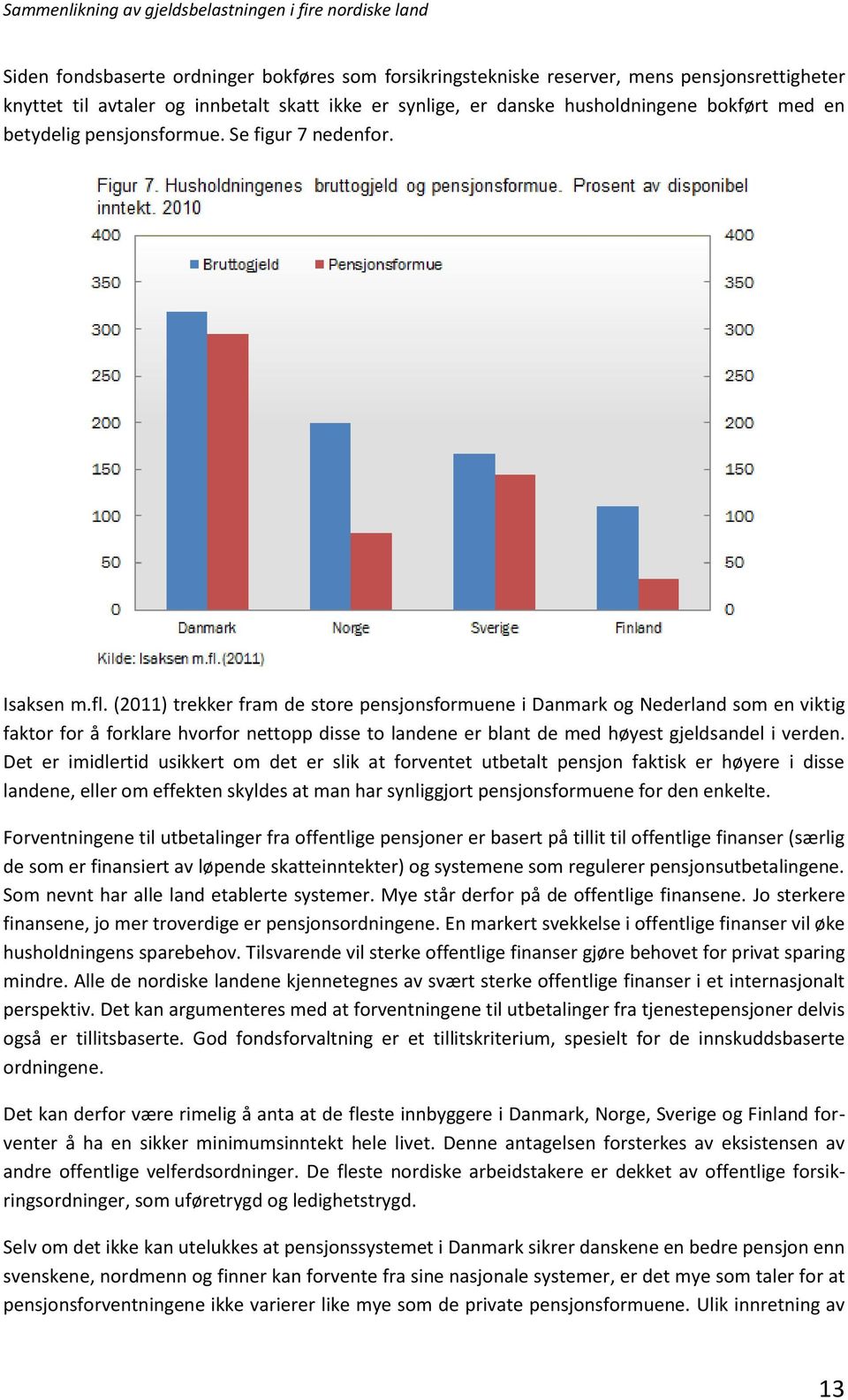 (2011) trekker fram de store pensjonsformuene i Danmark og Nederland som en viktig faktor for å forklare hvorfor nettopp disse to landene er blant de med høyest gjeldsandel i verden.