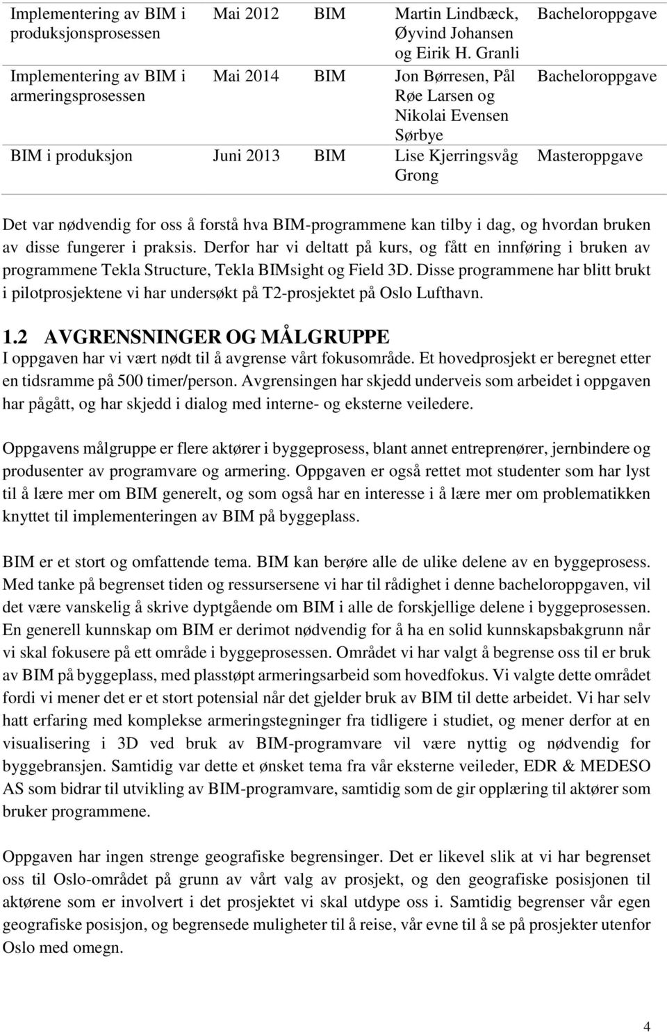 oss å forstå hva BIM-programmene kan tilby i dag, og hvordan bruken av disse fungerer i praksis.