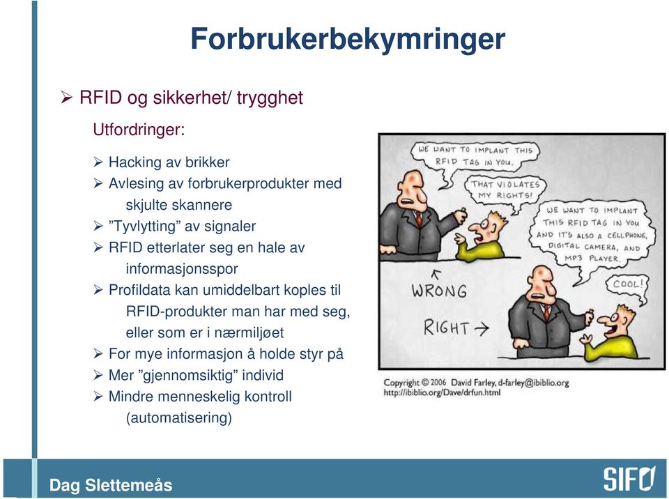 informasjonsspor Profildata kan umiddelbart koples til RFID-produkter man har med seg, eller som er i