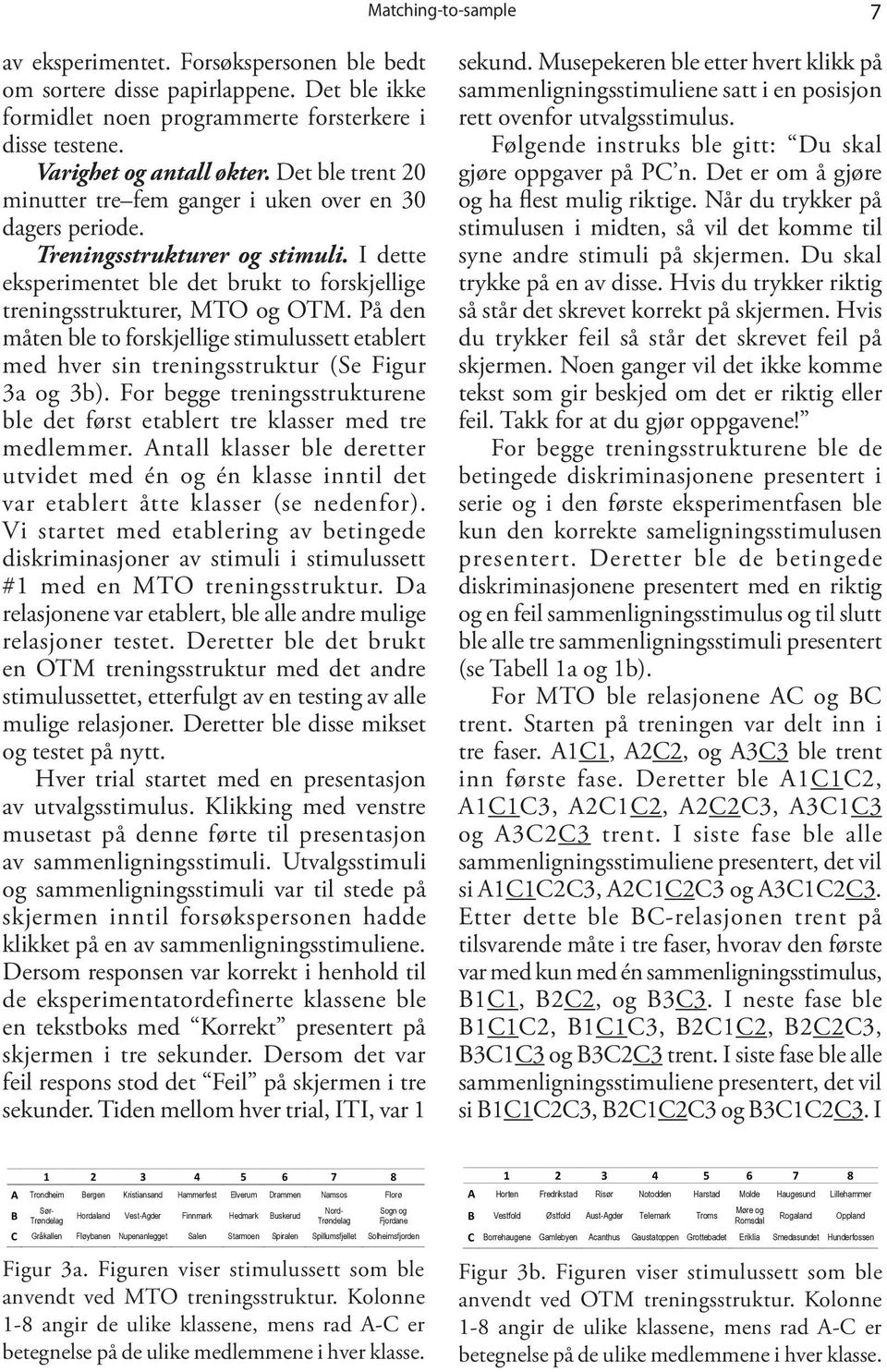 På den måten ble to forskjellige stimulussett etablert med hver sin treningsstruktur (Se Figur 3a og 3b). For begge treningsstrukturene ble det først etablert tre klasser med tre medlemmer.