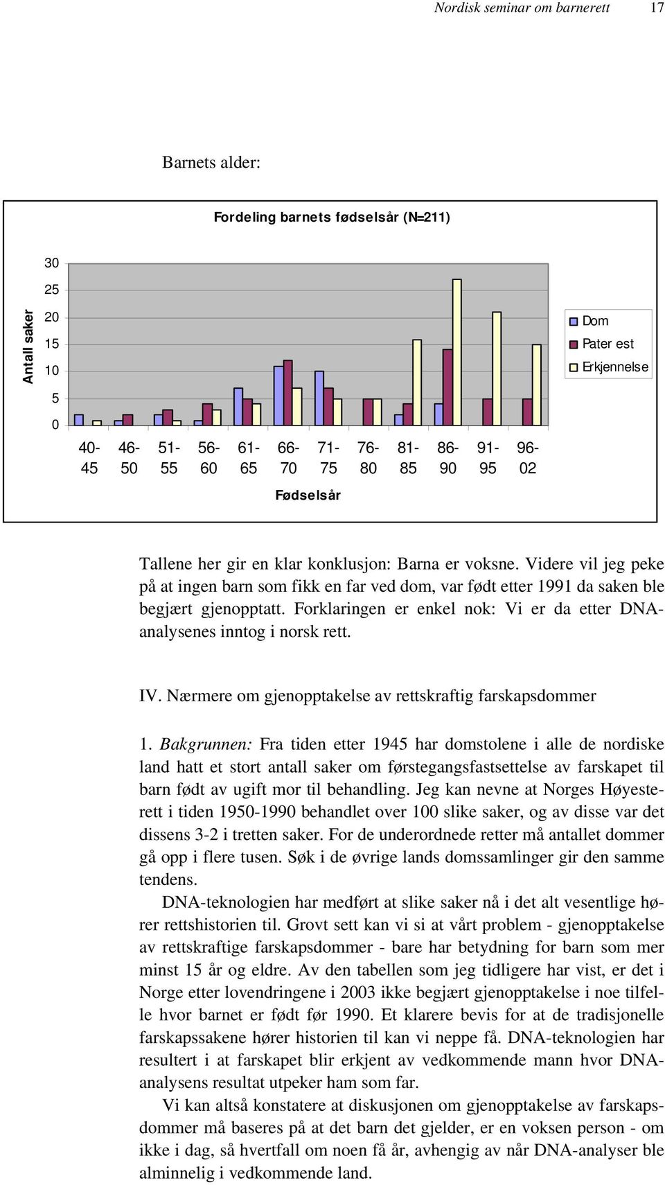 Forklaringen er enkel nok: Vi er da etter DNAanalysenes inntog i norsk rett. IV. Nærmere om gjenopptakelse av rettskraftig farskapsdommer 1.