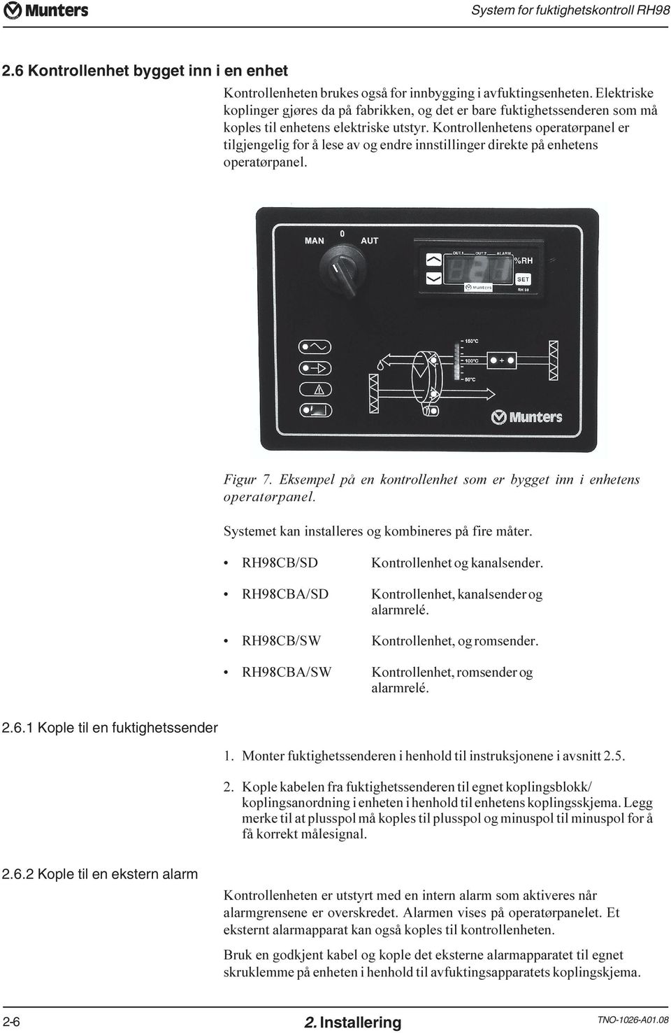 i enhetens operatørpanel Systemet kan installeres og kombineres på fire måter RH98CB/SD Kontrollenhet og kanalsender RH98CBA/SD Kontrollenhet, kanalsender og alarmrelé RH98CB/SW Kontrollenhet, og