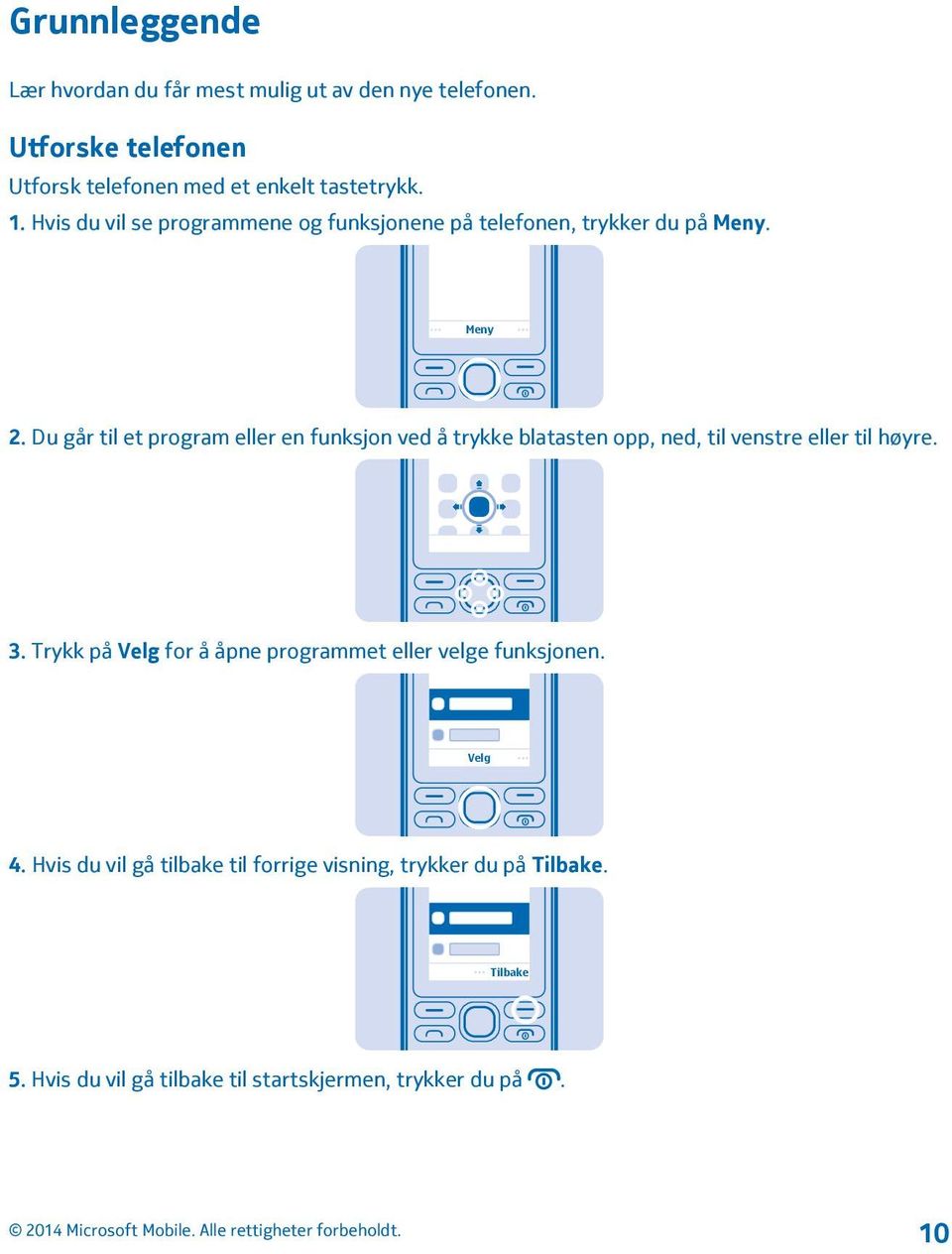 Du går til et program eller en funksjon ved å trykke blatasten opp, ned, til venstre eller til høyre. 3.