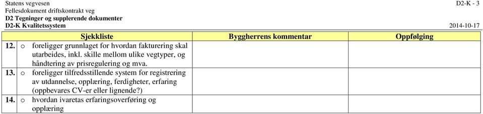 skille mellom ulike vegtyper, og håndtering av prisregulering og mva. 13.