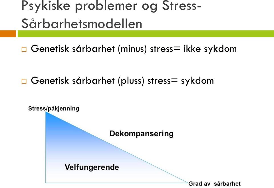 sårbarhet (minus) stress= ikke