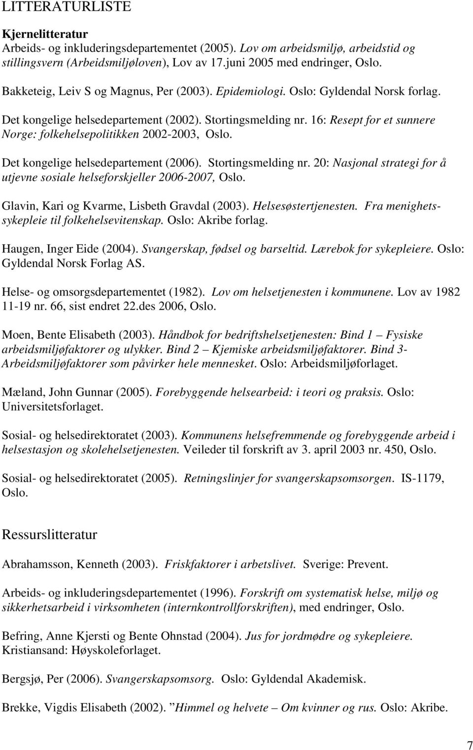 16: Resept for et sunnere Norge: folkehelsepolitikken 2002-2003, Oslo. Det kongelige helsedepartement (2006). Stortingsmelding nr.