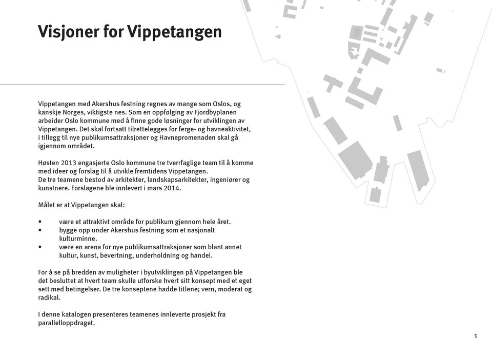 Det skal fortsatt tilrettelegges for ferge- og havneaktivitet, i tillegg til nye publikumsattraksjoner og Havnepromenaden skal gå igjennom området.