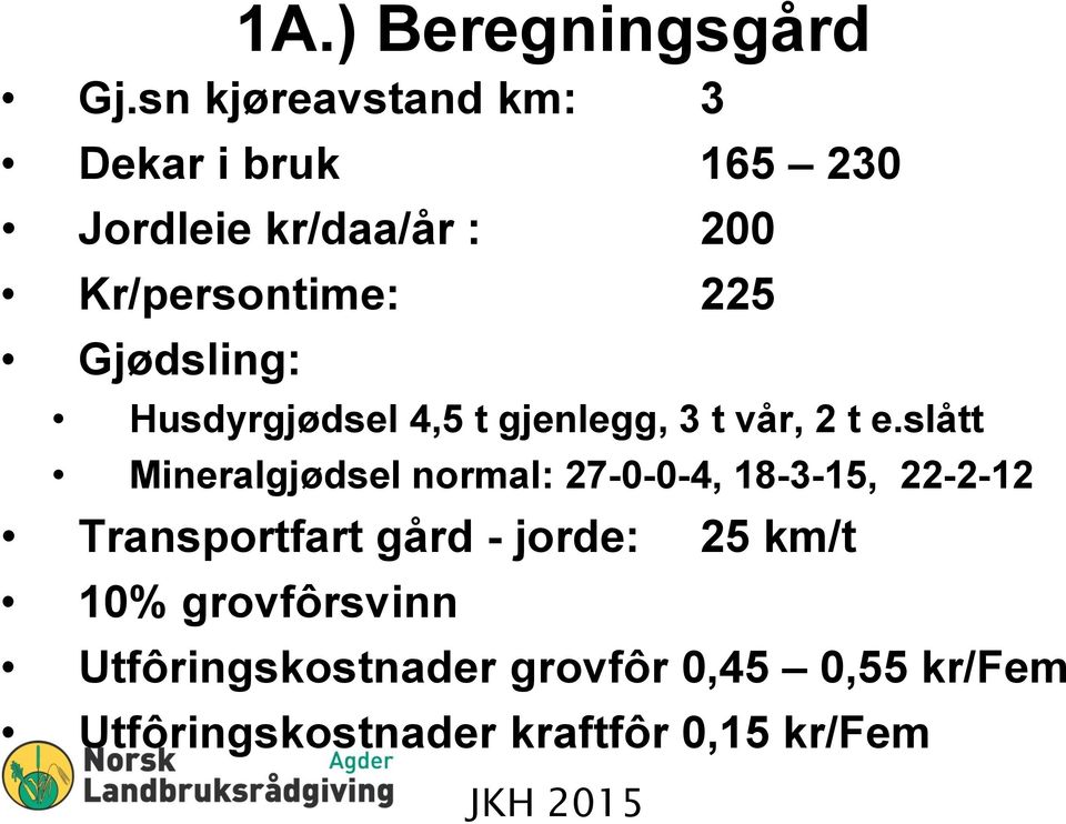 Gjødsling: Husdyrgjødsel 4,5 t gjenlegg, 3 t vår, 2 t e.