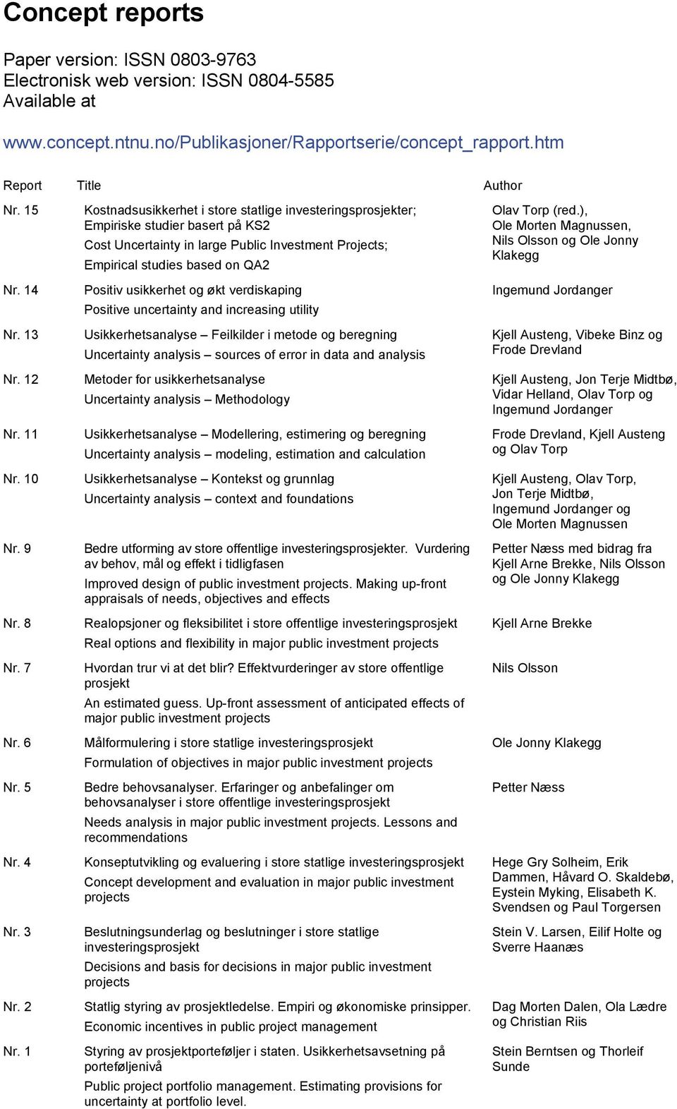 1 Kostnadsusikkerhet i store statlige investeringsprosjekter; Empiriske studier basert på KS2 Cost Uncertainty in large Public Investment Projects; Empirical studies based on QA2 Positiv usikkerhet