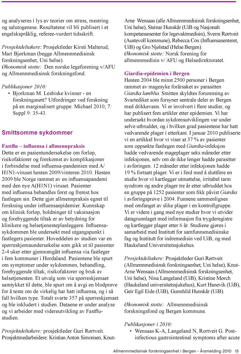 Publikasjoner 2010: Bjorkman M. Lesbiske kvinner - en forskningsnøtt? Utfordringer ved forskning på en marginalisert gruppe. Michael 2010; 7: Suppl 9: 35-43.