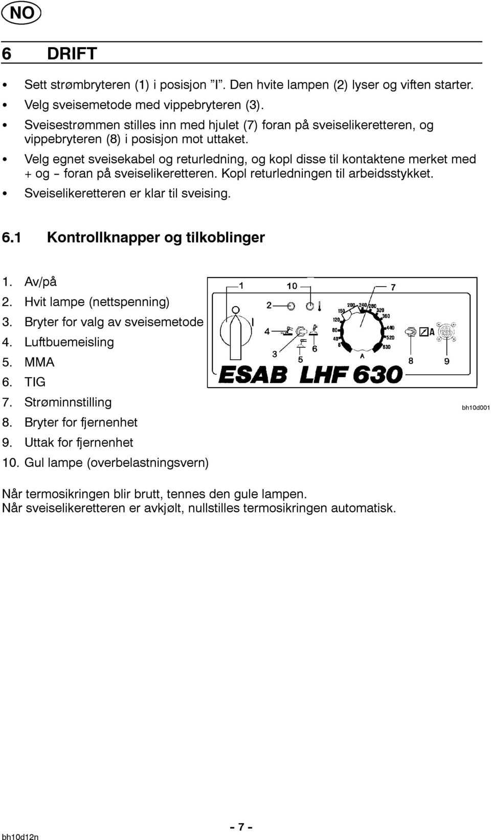 Velgegnetsveisekabelogreturledning,ogkopldissetilkontaktenemerketmed + og -- foran på sveiselikeretteren. Kopl returledningen til arbeidsstykket. Sveiselikeretterenerklartilsveising. 6.