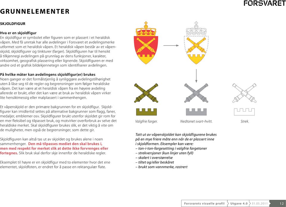 Skjoldfiguren har til hensikt å tilkjenneg i avdelingen på grunnlag av dens funksjoner, karakter, virksomhet, geografisk plasserin g eller lignende.