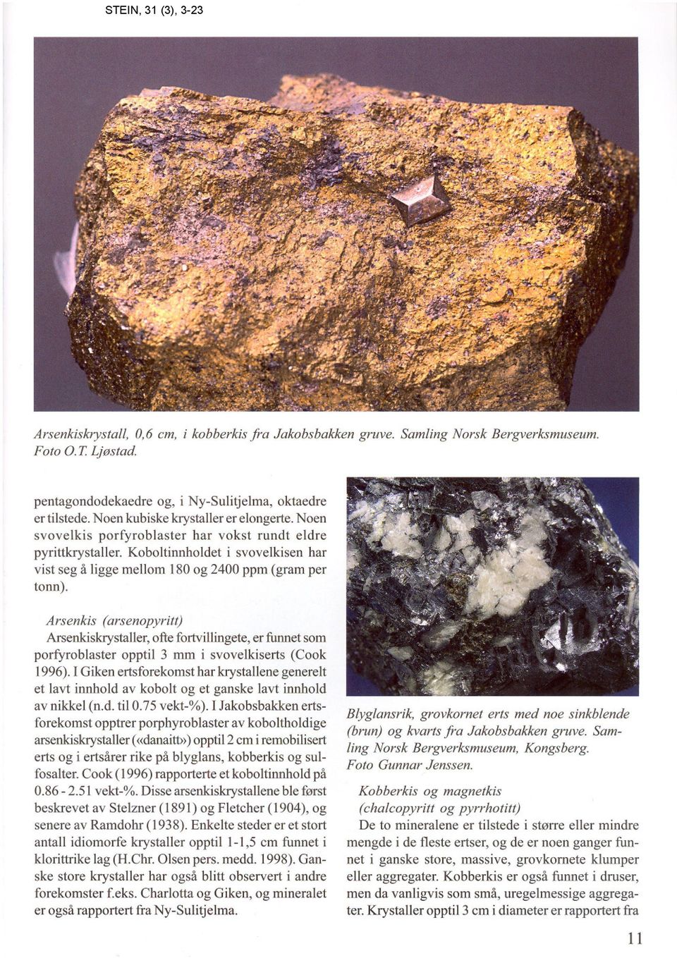 Arsenkis (arsenopyritt) Arsenkiskrystaller, ofte fortvillingete, er funnet som porfyroblaster opptil 3 mm i svovelkiserts (Cook 1996).