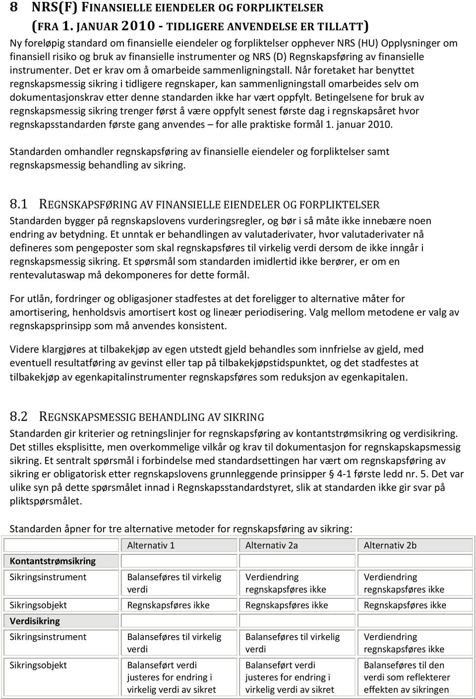 og NRS (D) Regnskapsføring av finansielle instrumenter. Det er krav om å omarbeide sammenligningstall.