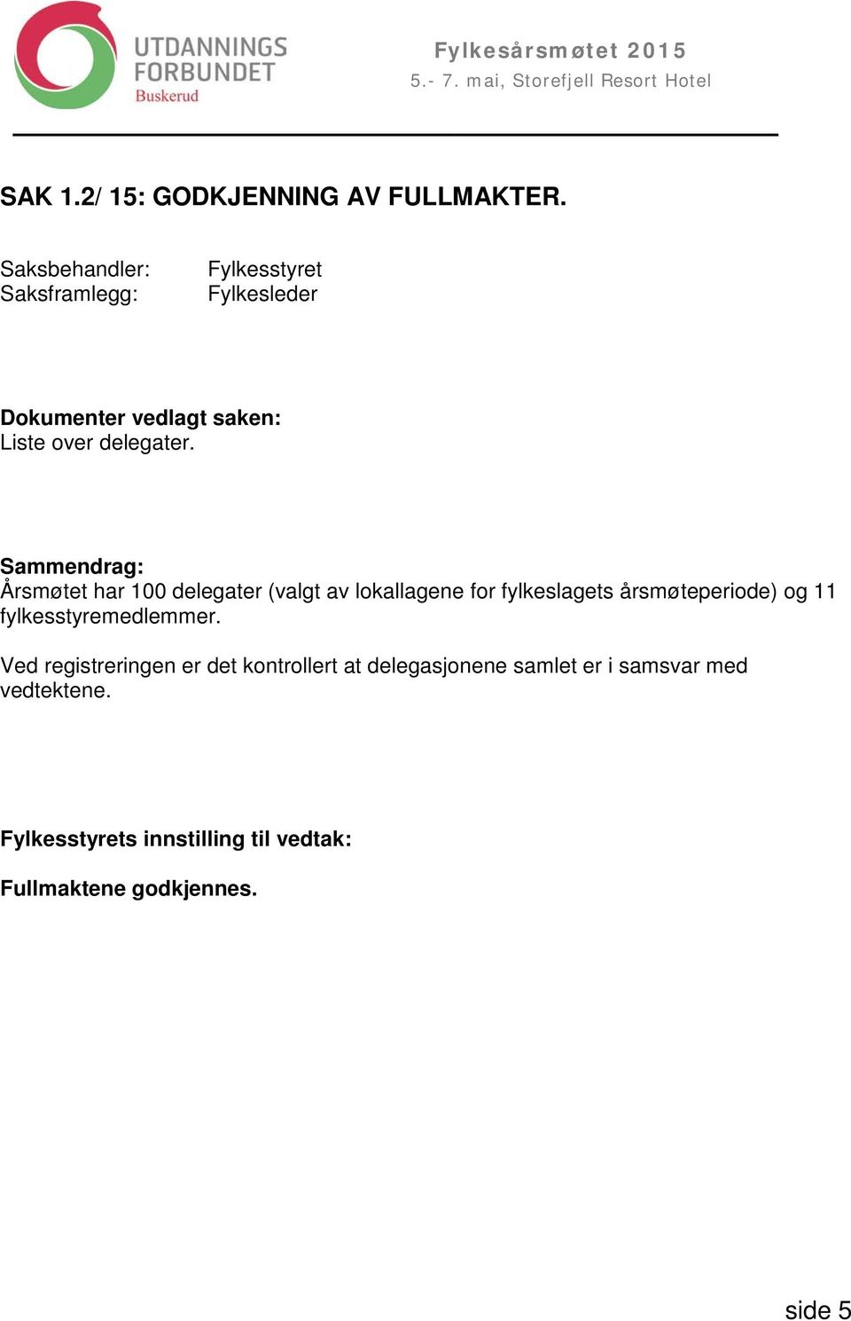 Sammendrag: Årsmøtet har 100 delegater (valgt av lokallagene for fylkeslagets årsmøteperiode) og 11